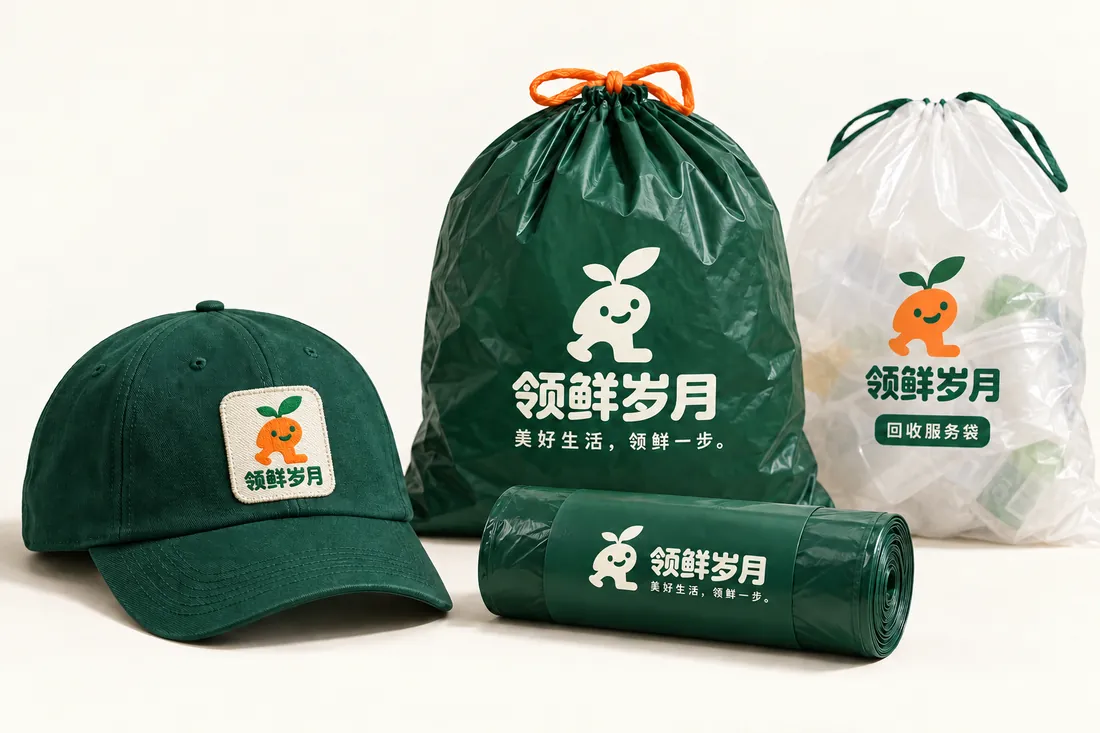 领鲜岁月帽子与回收服务袋效果图